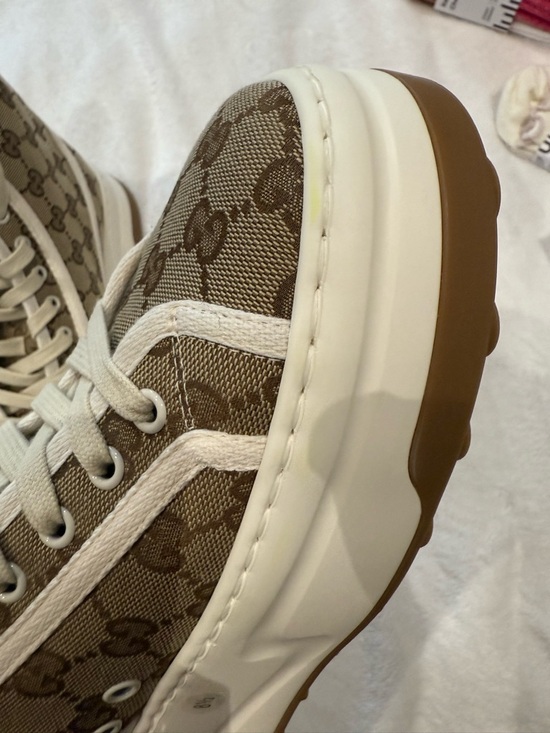 Gucci Beige Brown GG Monogram High-Top Sneakers main image 12